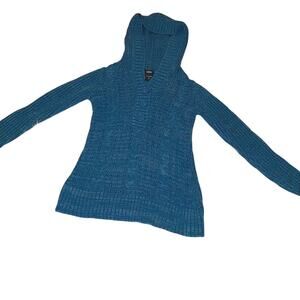 Vanity Size Small Blue Knit Sweater Button Long Sleeve Hooded Winter Warm Cozy